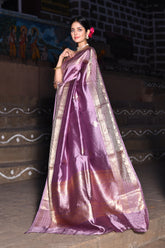 Lilac Pure Katan Silk Handloom Saree With Blouse